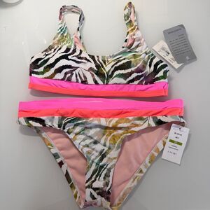 Beach Lingo Multicolor Two-Piece Zebra Print Swimsuit Bikini Set Size 14 NWT